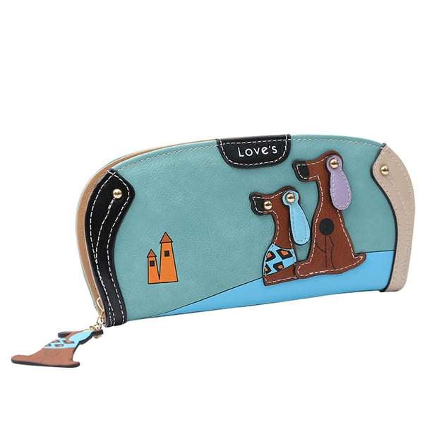 Girls RFID Leather Cute Puppy Cartoon Dog Wallet with Zipper Coins Pocket Purse Wristlets Pink for Women Kids